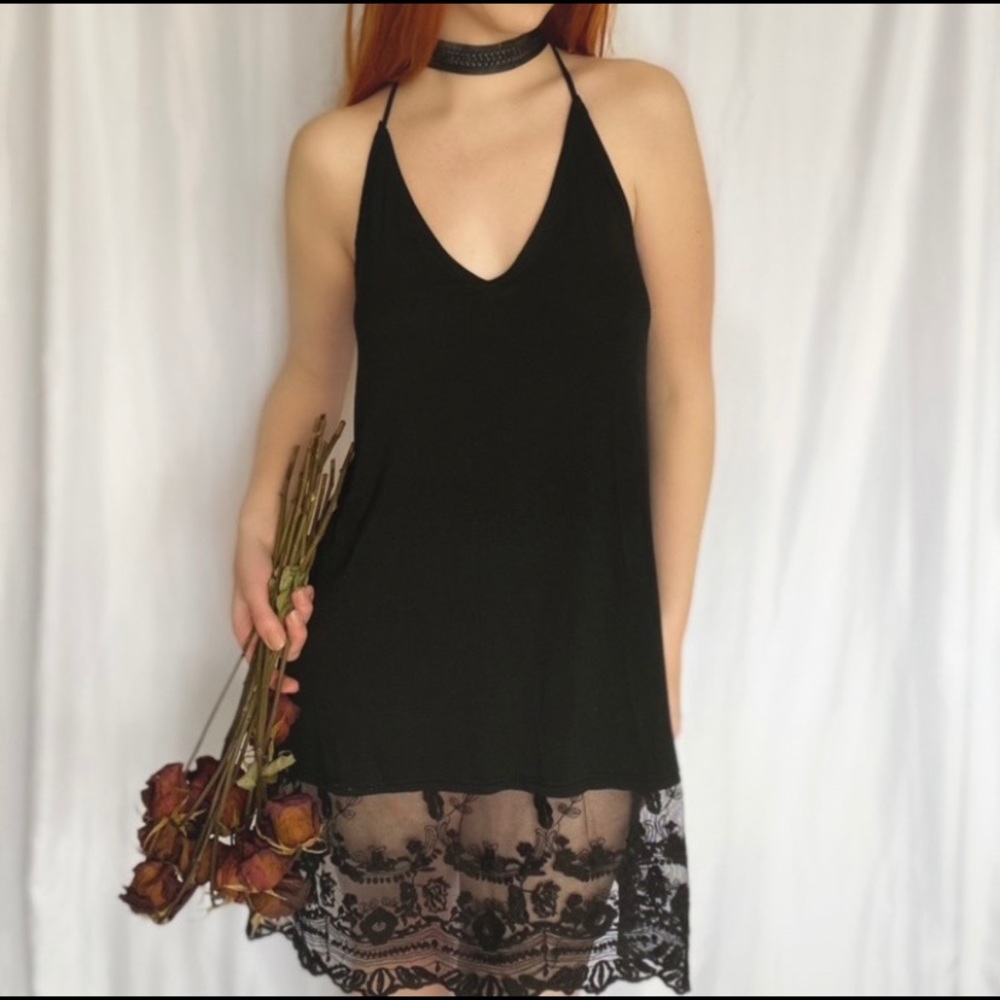 NWOT Black Lace Slip Style Nightie Dress Size S